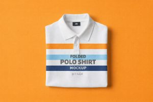 Free folded polo shirt mockup PSD template with realistic apparel branding