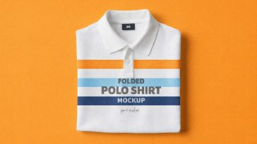 Free folded polo shirt mockup PSD template with realistic apparel branding