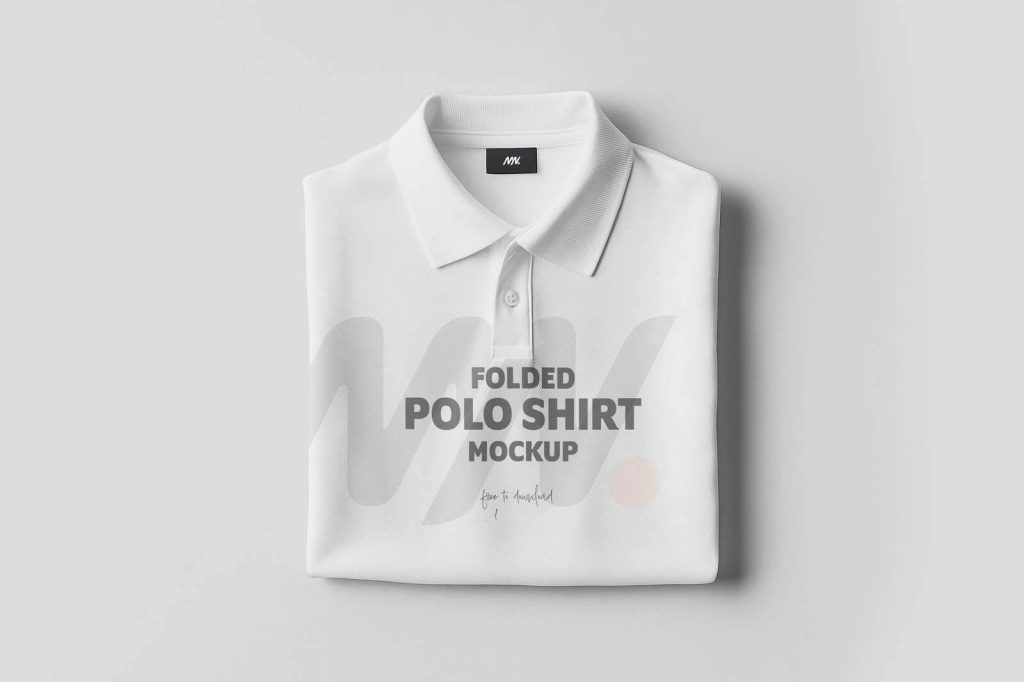 Free folded polo shirt mockup PSD template with realistic apparel branding presentation