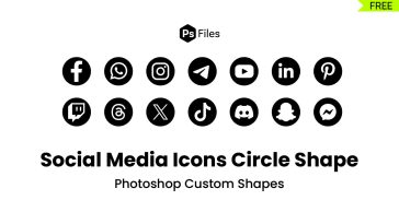 Social media icons circle shape Photoshop custom shapes free download CSH file pack