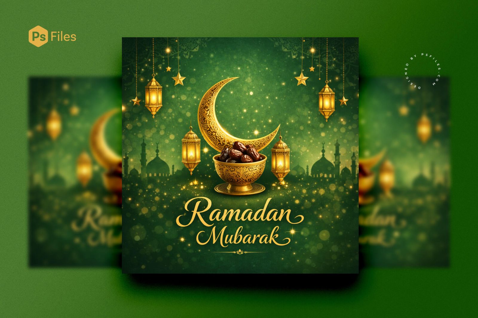 ramadan mubarak wishes social media post design with crescent moon lanterns and dates islamic ramadan greeting poster