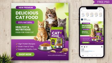 cat food social media post design PSD template pet food advertisement banner for pet shop marketing