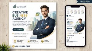 Free creative business agency social media post design PSD template for marketing promotion