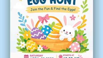 colorful easter egg hunt flyer psd template kids party poster cute bunny eggs spring event a4 design free download