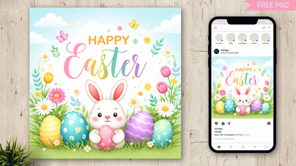 Free Easter Wishes Social Media Post PSD Template