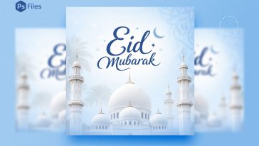 eid mubarak wishes social media post design with mosque and crescent moon islamic greeting template