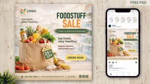 Free Foodstuff Sale Grocery Instagram Post Design PSD Template
