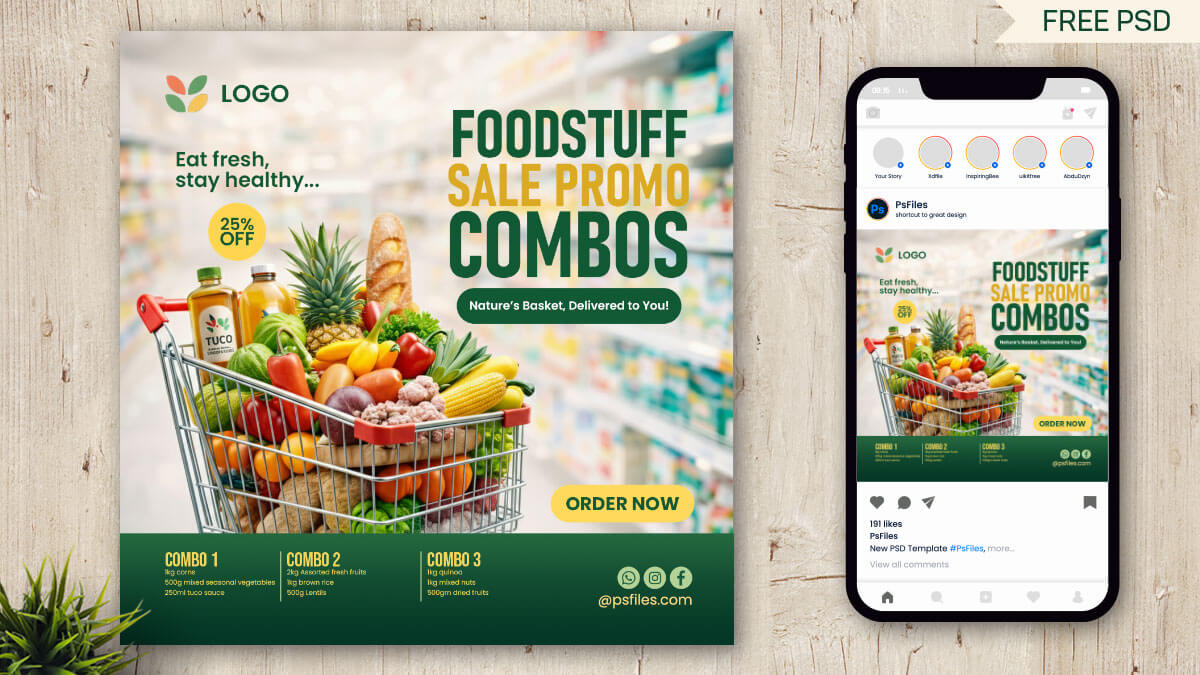 Free Foodstuff Sale Promo Combos Instagram Post Design PSD Template