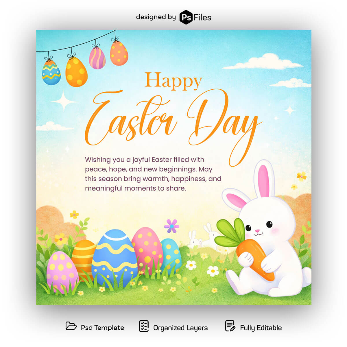 Free Happy Easter Day Celebration Social Media Post PSD Template 