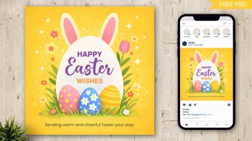 Happy Easter Wishes Design – Colorful Easter Bunny Greeting Social Media Template