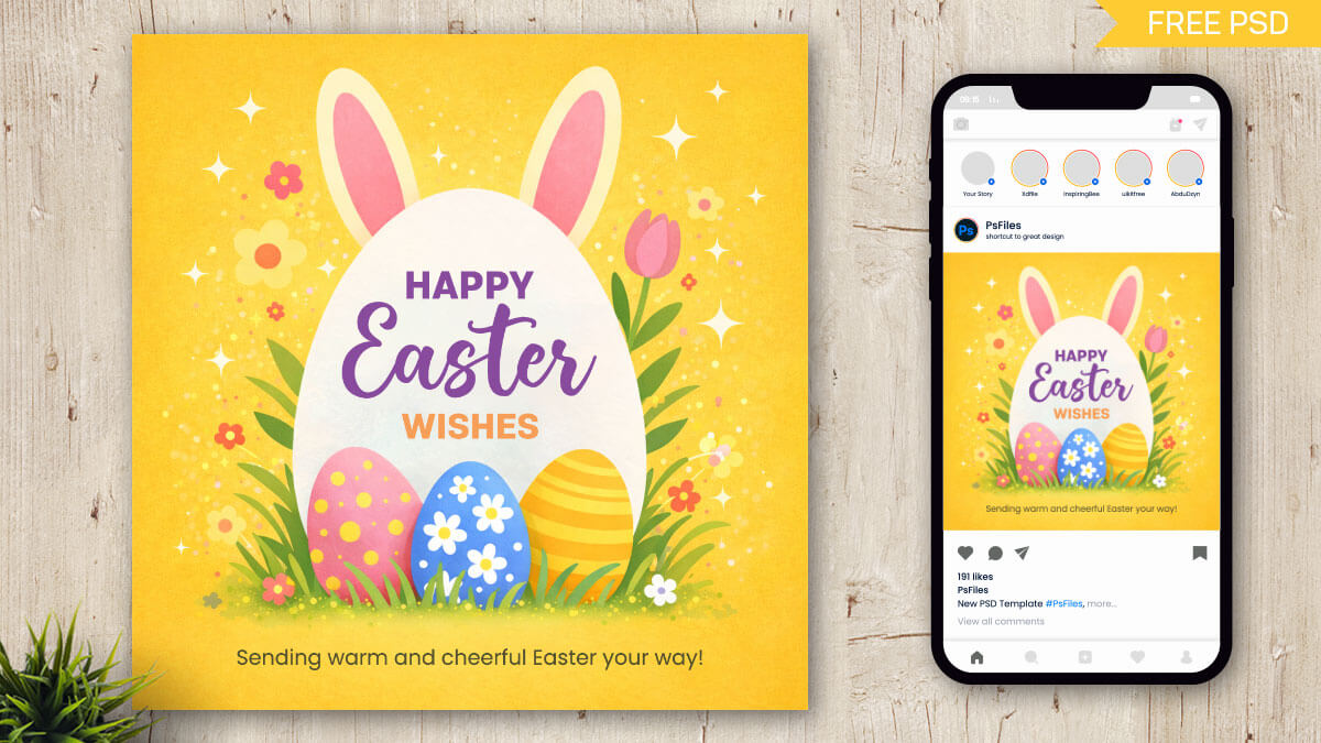 Happy Easter Wishes Design – Colorful Easter Bunny Greeting Social Media Template