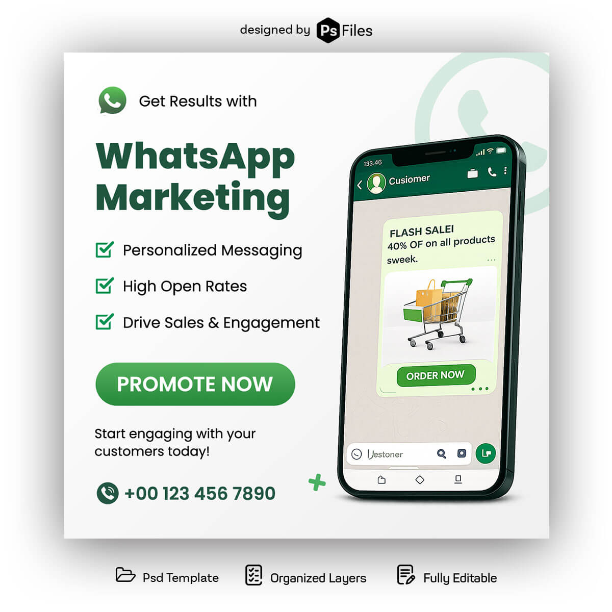 whatsapp marketing social media post design PSD template for business promotion advertisement