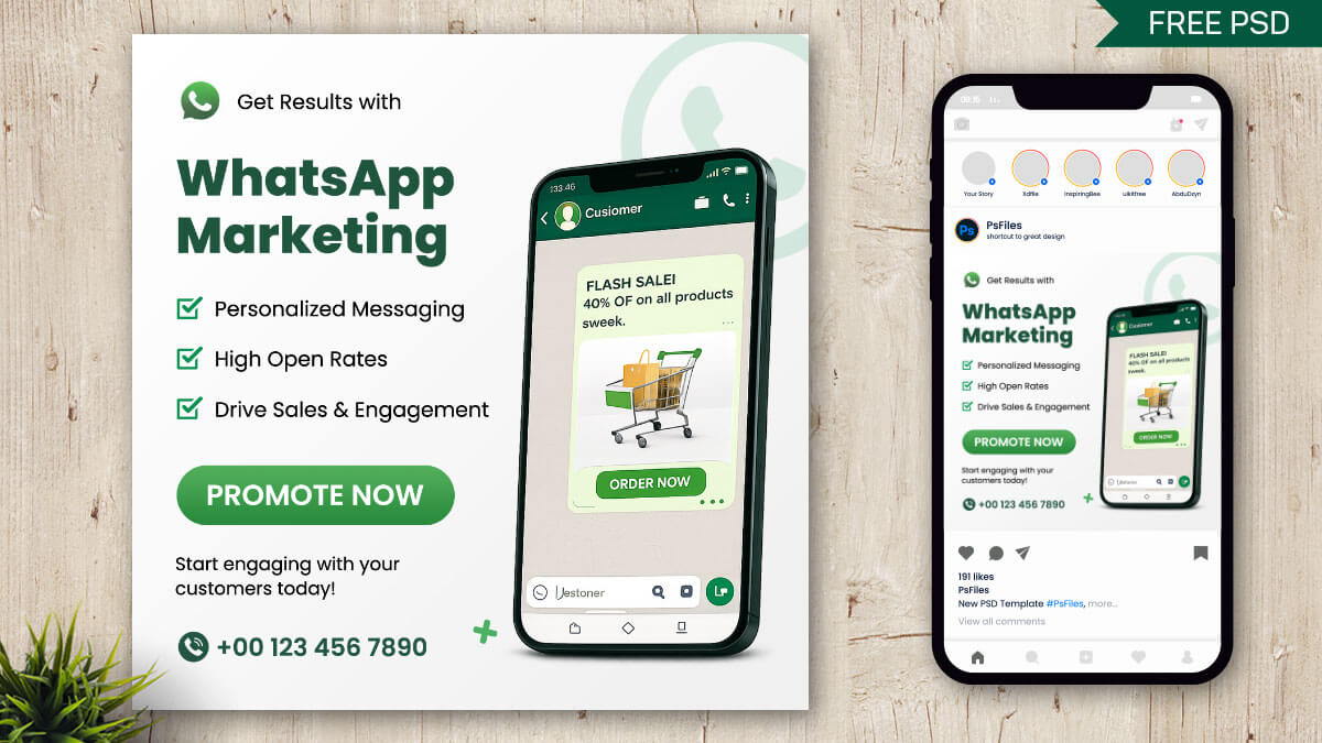 Free Whatsapp Marketing Promo Social Media Post Template PSD