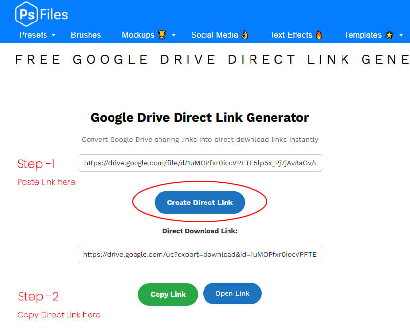 Google Drive Direct Link Generator Online Tool PsFiles