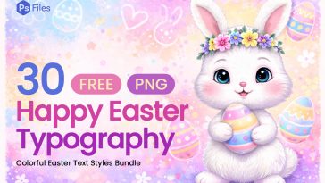 PsFiles 30 happy easter typography PNG free download colorful easter text styles transparent background bundle