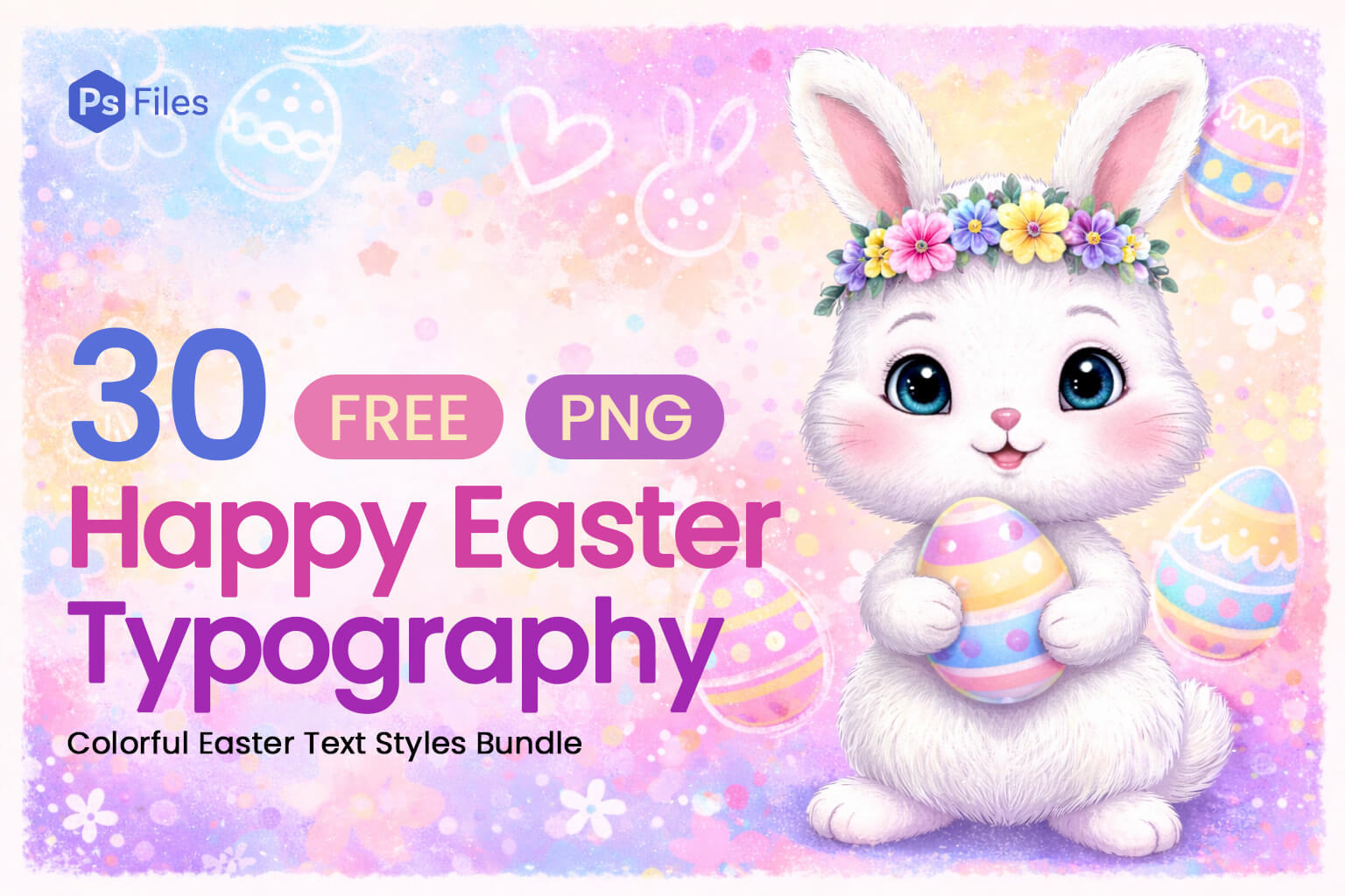 PsFiles 30 happy easter typography PNG free download colorful easter text styles transparent background bundle