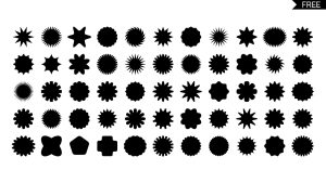 Free starburst shapes photoshop custom shapes sunburst promo labels price stickers discount badges vector shapes pack