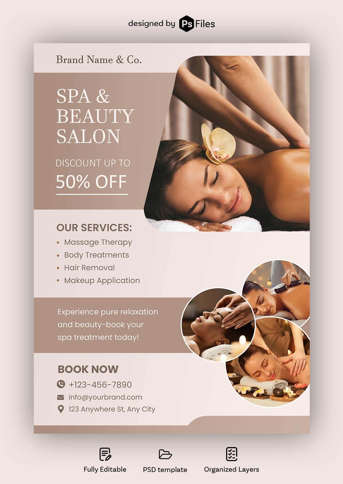 spa beauty salon flyer psd template elegant wellness promotion design massage therapy skincare services discount offer a4 flyer free download