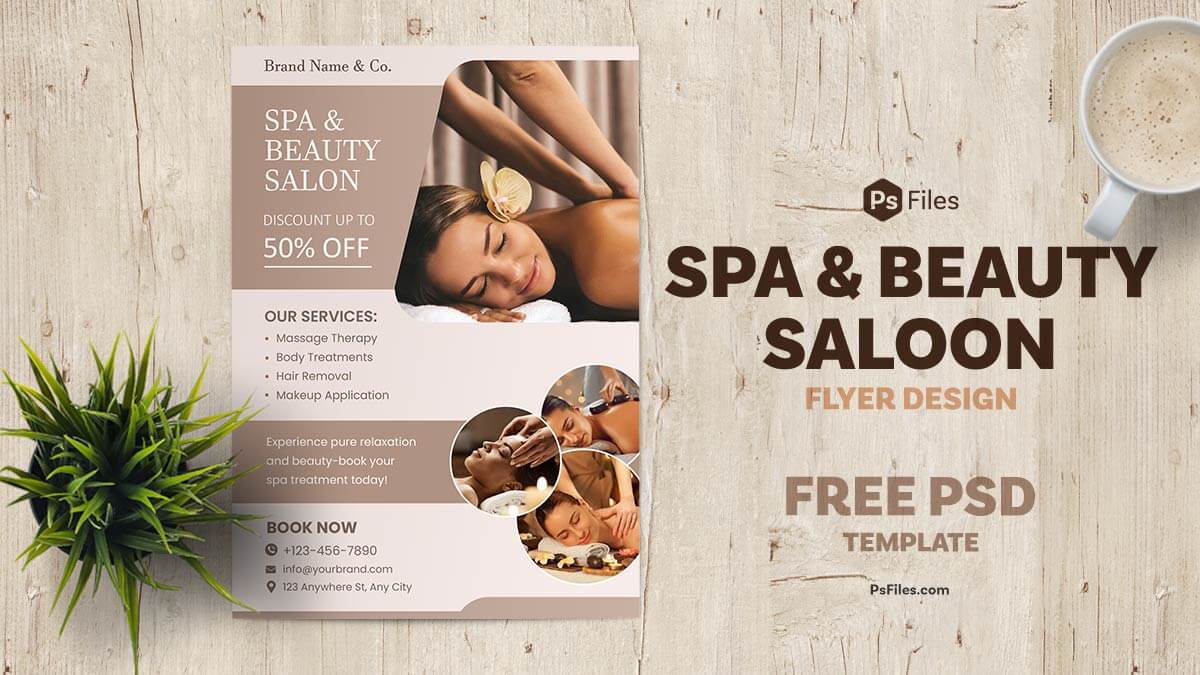 Free Elegant Spa & Beauty Salon A4 Flyer PSD Template – Wellness Promotion Design