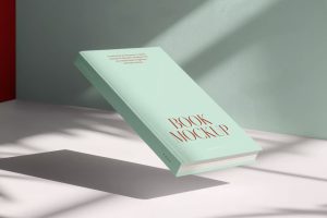 free levitating hardcover book mockup psd floating book cover mockup realistic shadow minimal background mrmockup download