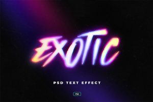 neon blurred glowing text effect PSD template for Photoshop colorful neon typography style