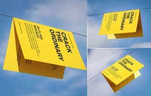 free half fold brochure mockup psd single fold flyer mockup 3 angle view a5 leaflet mockup realistic floating brochure presentation template