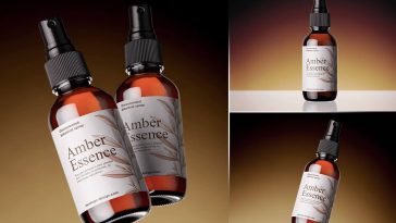 Amber Spray Bottle Mockup 3 PSD Set