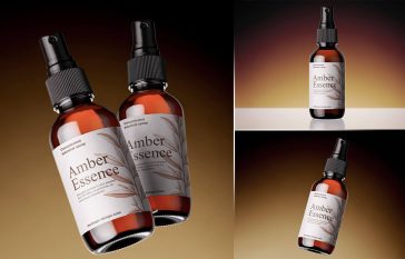 Amber Spray Bottle Mockup 3 PSD Set