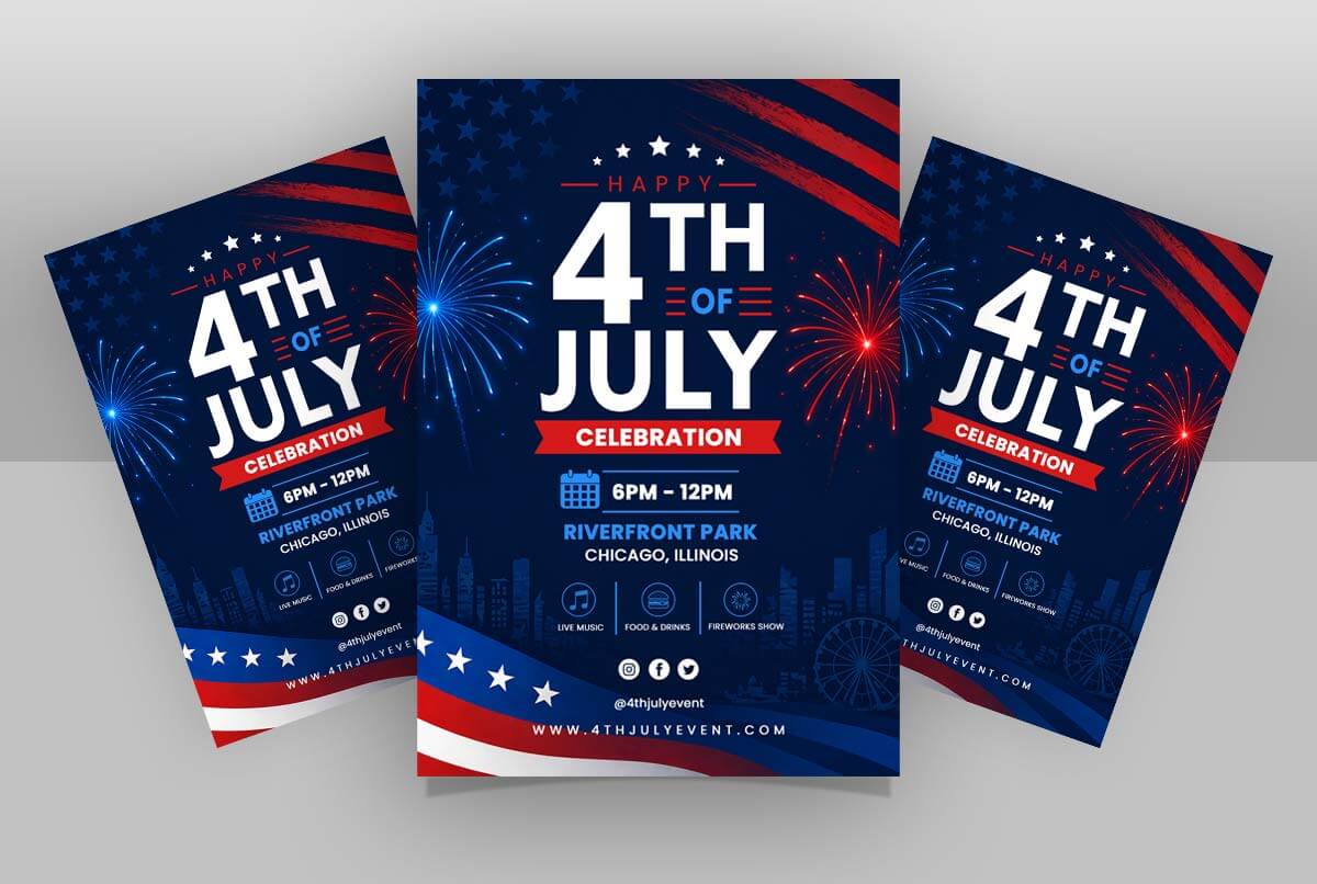 4th of july flyer psd template usa independence day celebration fireworks event poster design