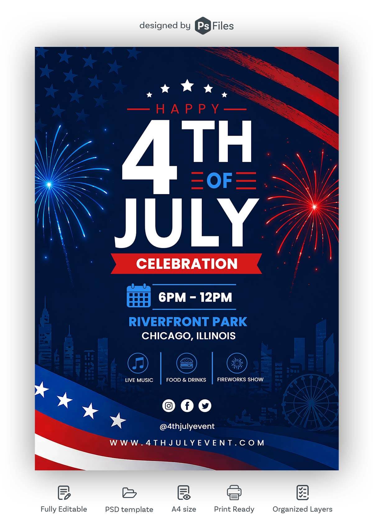 4th Of July Celebration Free PSD Flyer Template – Invite Design Download