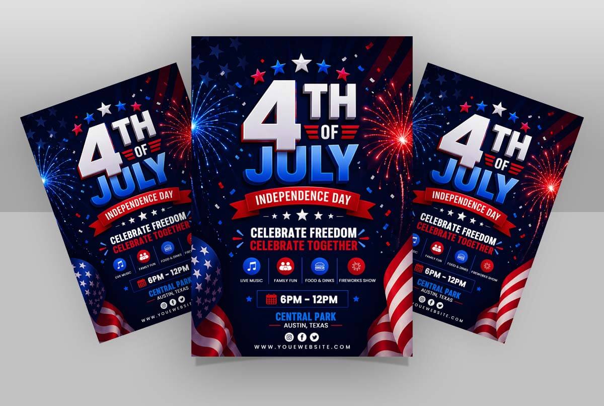 usa independence day flyer psd template 2026 4th of july celebration fireworks patriotic design