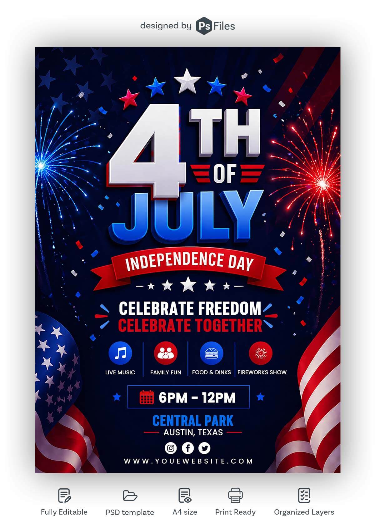 4th Of July Independence Day Celebration Free PSD Flyer Template – Invite Design Download