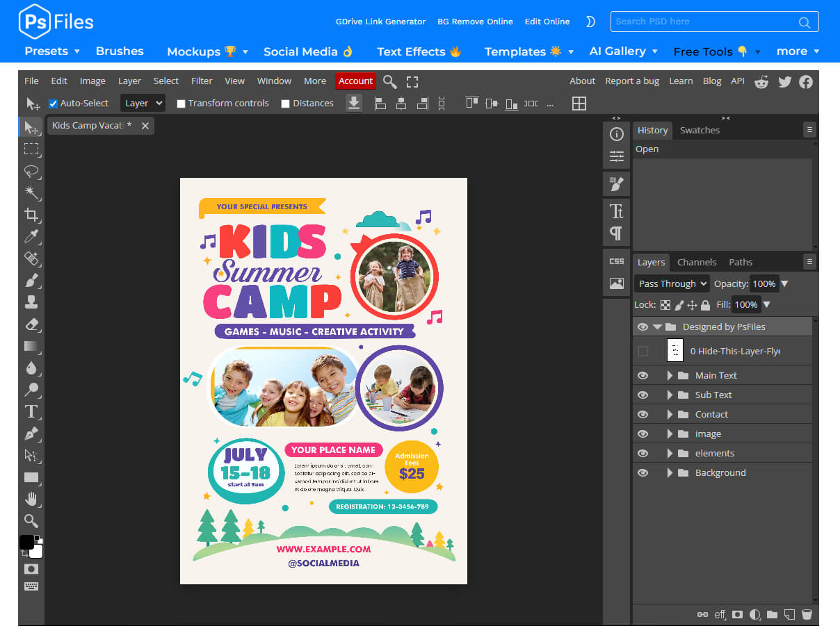 Editing Photoshop PSD Templates Online for Free on PsFiles