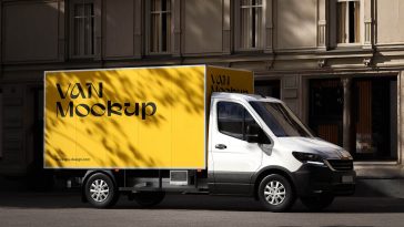 Free Cargo Delivery Van Mockup PSD Set