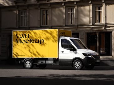 Free Cargo Delivery Van Mockup PSD Set