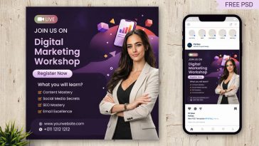 Free Digital Marketing Workshop Social Media Post PSD