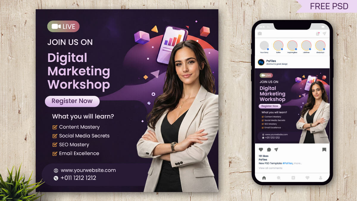 Free Digital Marketing Workshop Social Media Post PSD