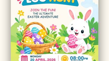 Free Easter Egg Hunt Party A4 Flyer Design PSD Template – Easter Event Poster