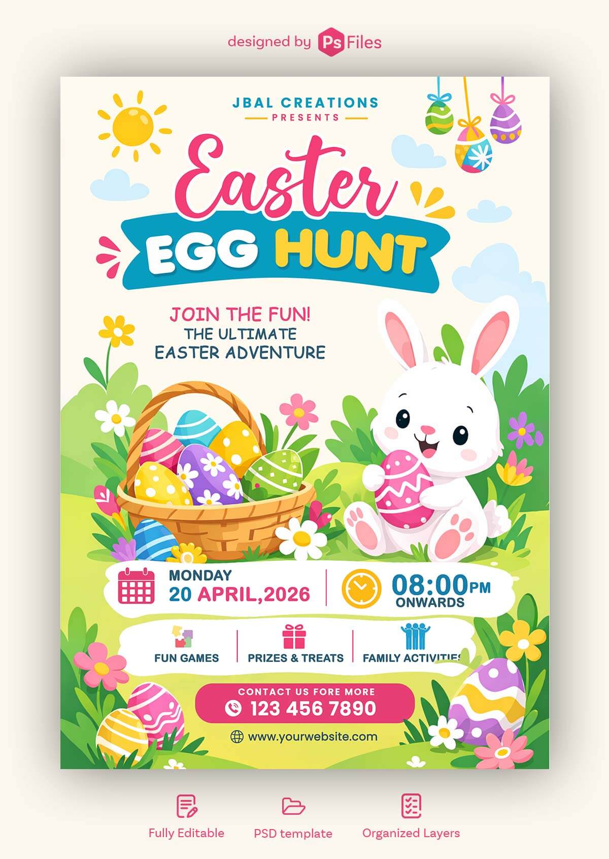 Free Easter Egg Hunt Party A4 Flyer Design PSD Template – Easter Event Poster