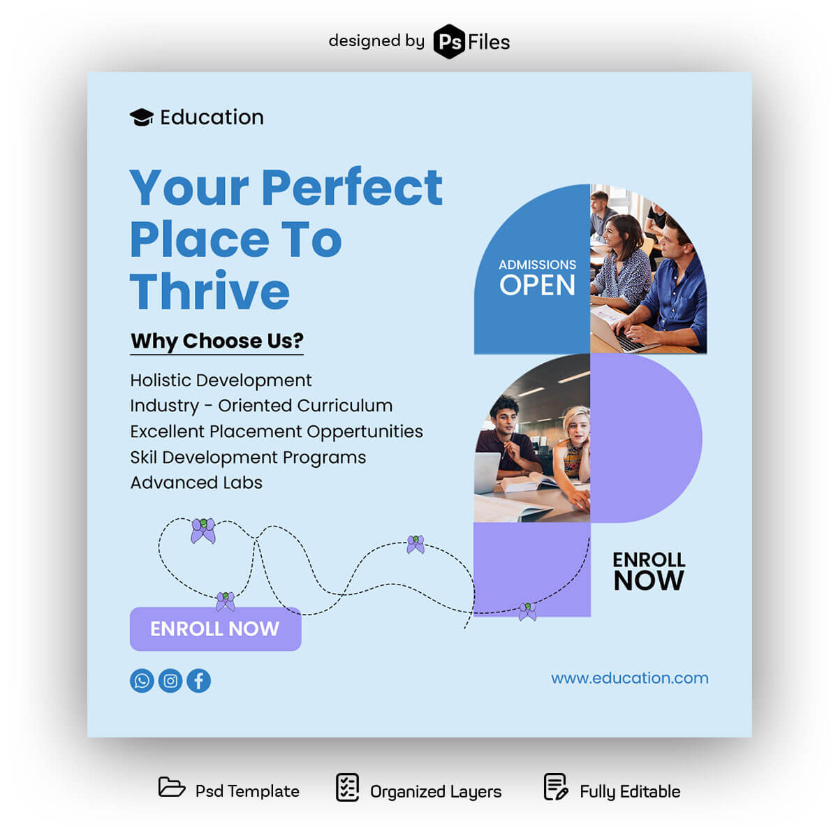 Free Education Admission Open Social Media Post Design Template PSD