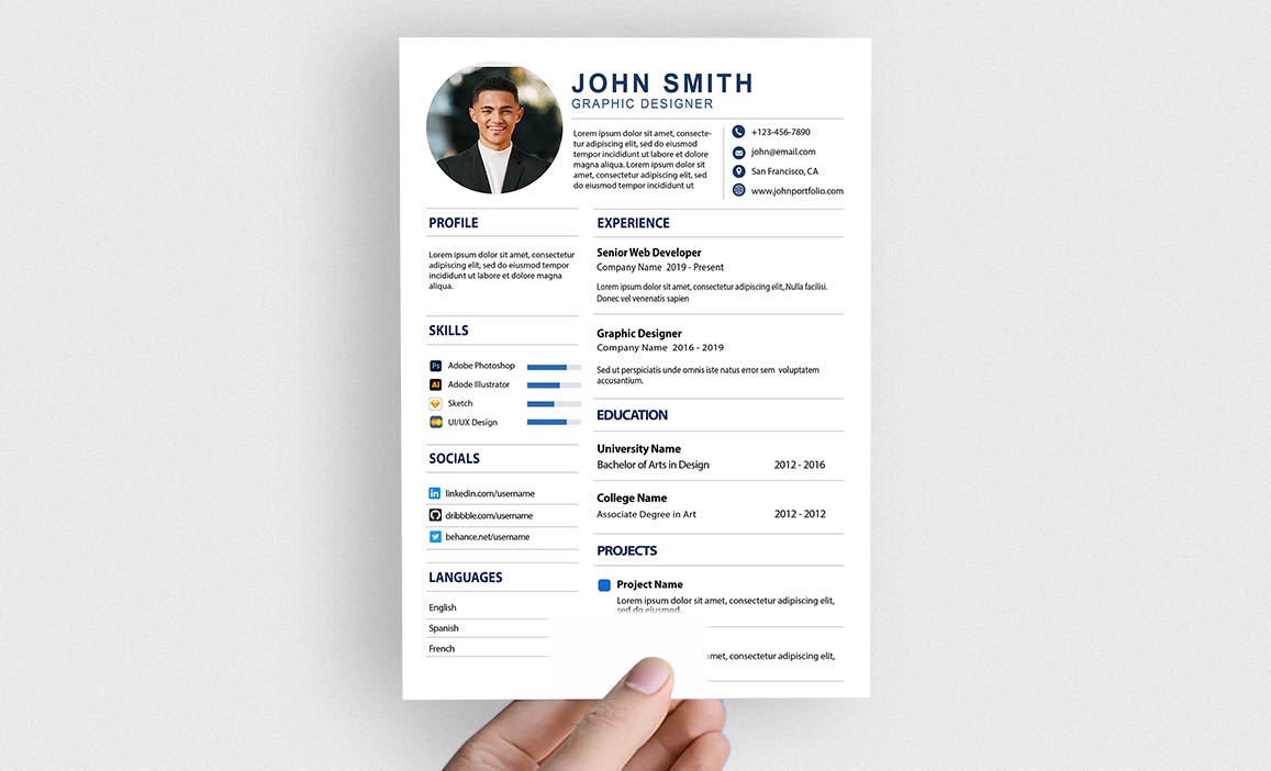 Free Graphic Designer Resume CV PSD Template – Editable Professional A4 CV Design Download