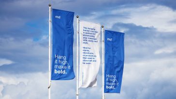 outdoor 3 flags mockup psd realistic branding event banner flags waving sky background