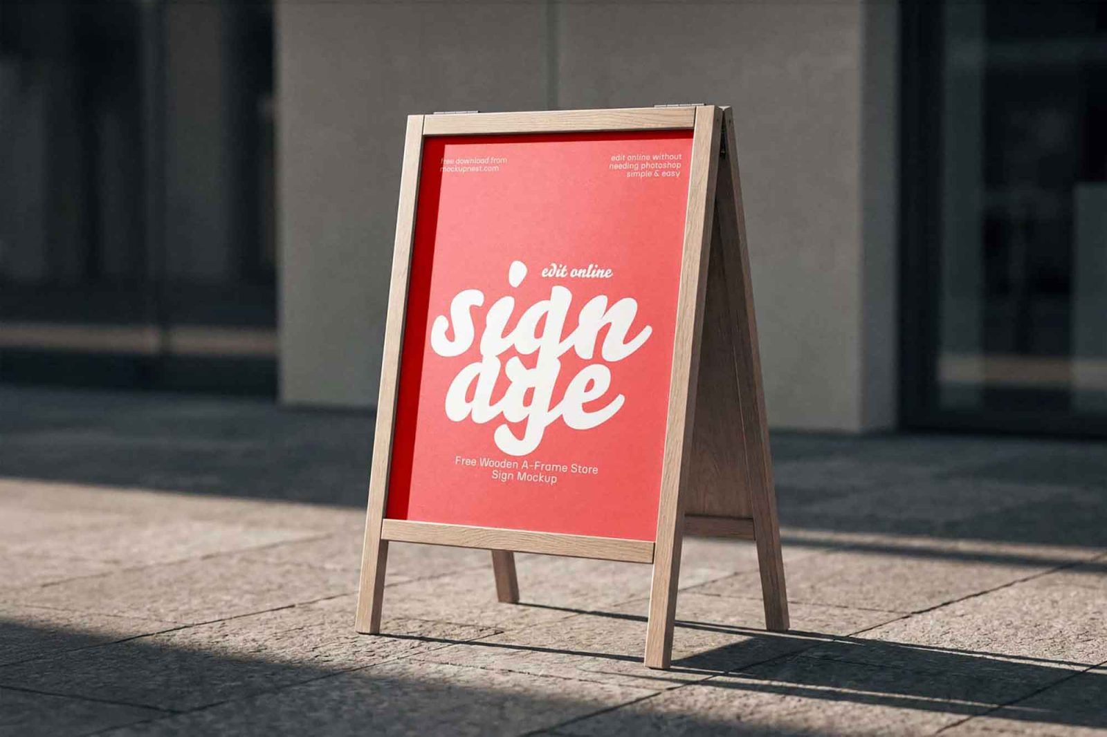 Free Outdoor Wooden A-Frame Store Sign Mockup