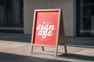 Free Outdoor Wooden A-Frame Store Sign Mockup