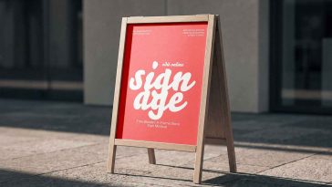 Free Outdoor Wooden A-Frame Store Sign Mockup