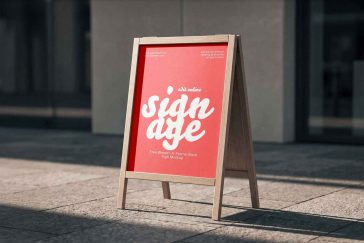 Free Outdoor Wooden A-Frame Store Sign Mockup