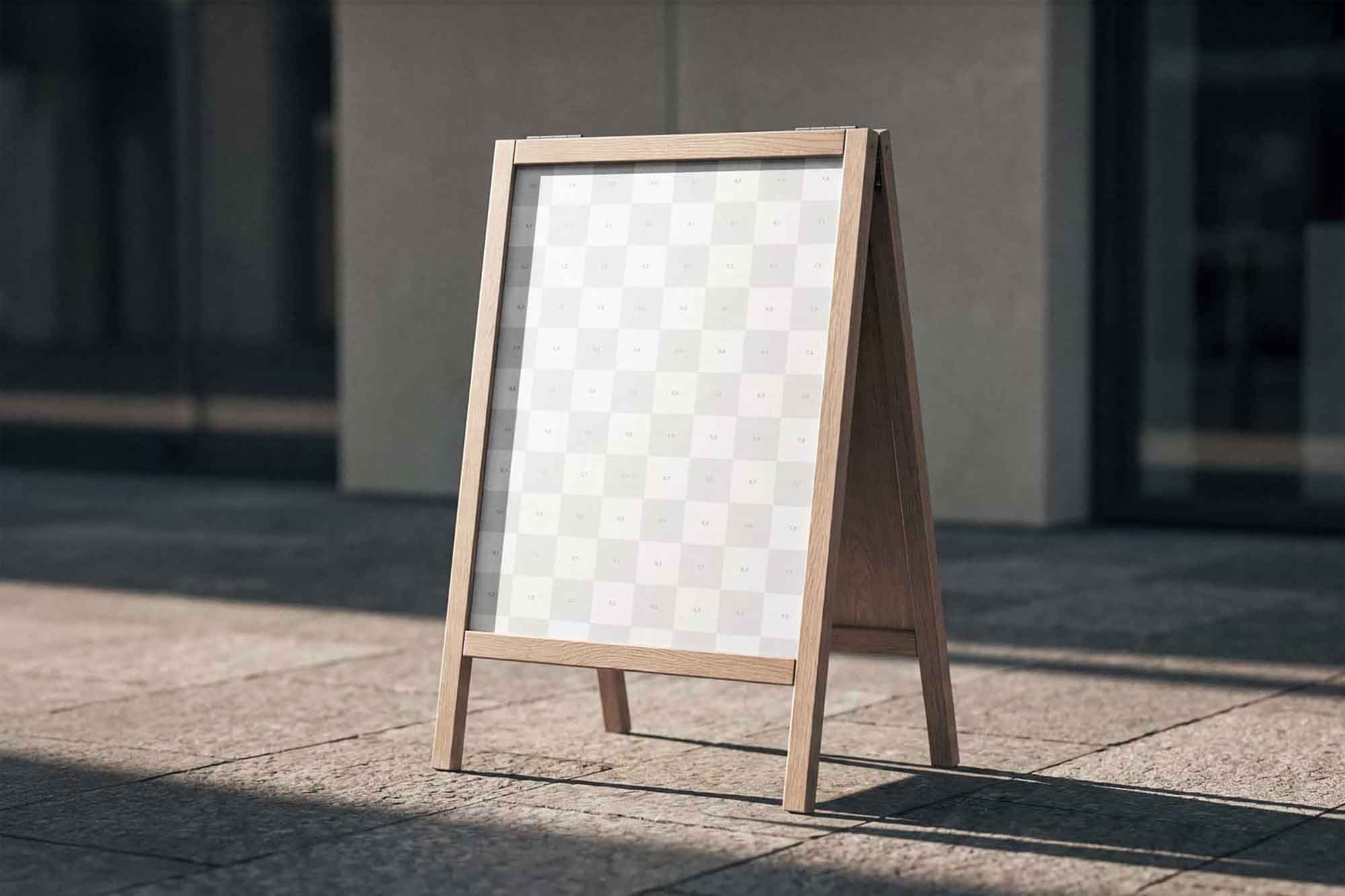 free wooden a frame store sign mockup outdoor sidewalk signage mockup realistic shop advertising board psd high resolution branding display template