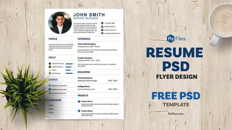 Free Graphic Designer Resume CV PSD Template – Editable Professional A4 CV Design Download