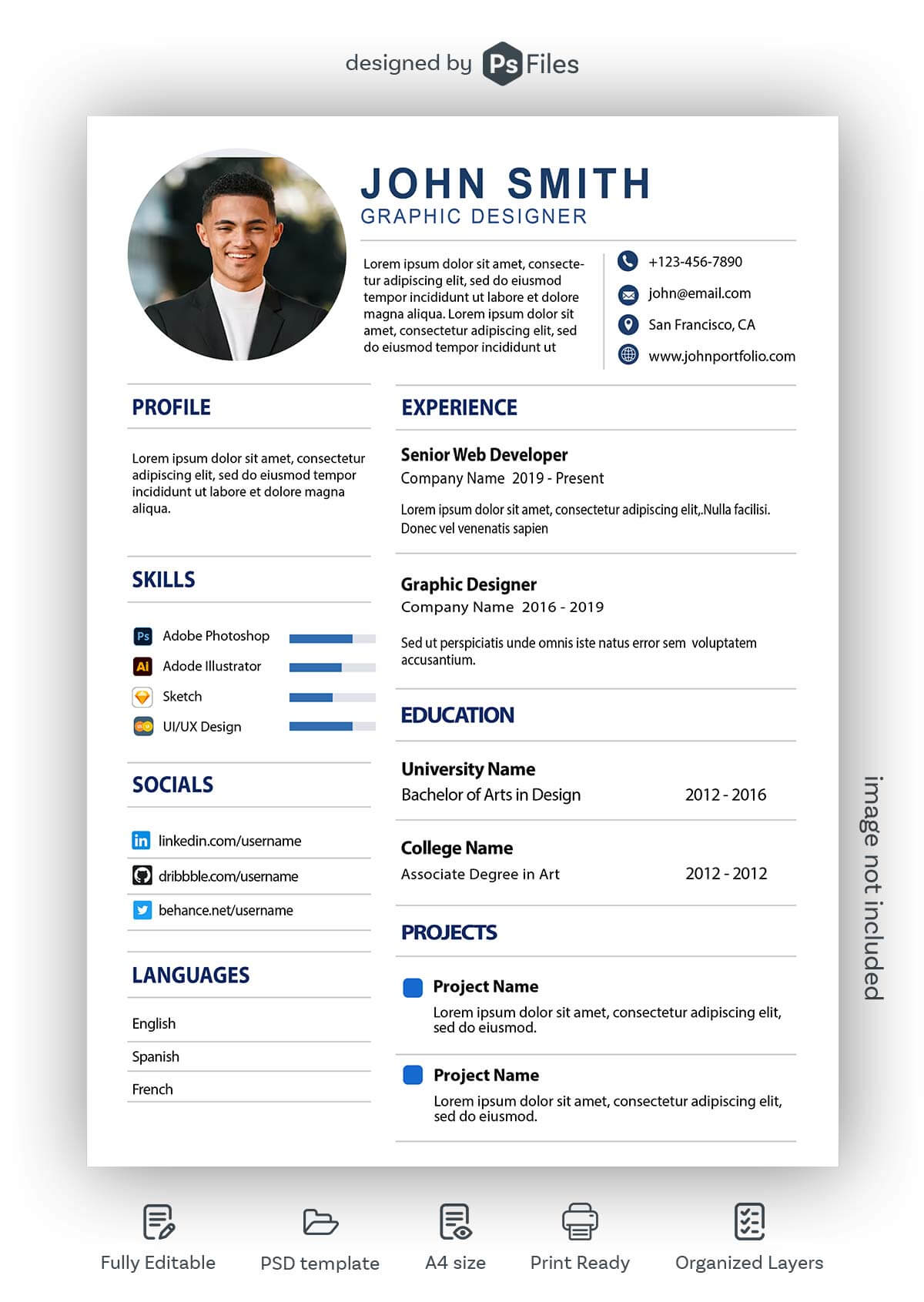 Free Professional CV Resume Flyer PSD Template