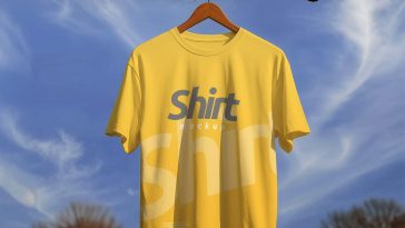 t shirt mockup hanging on tree outdoor realistic apparel design psd template